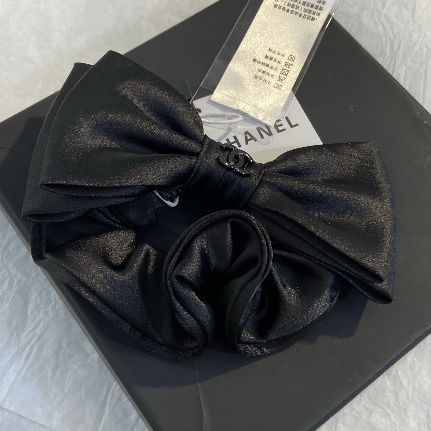 Chanel Black Satin Bow Hair Clip-XF1118